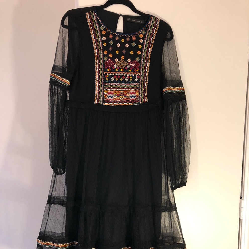 Zara Trafaluc Mesh Embroidered Midi Dress